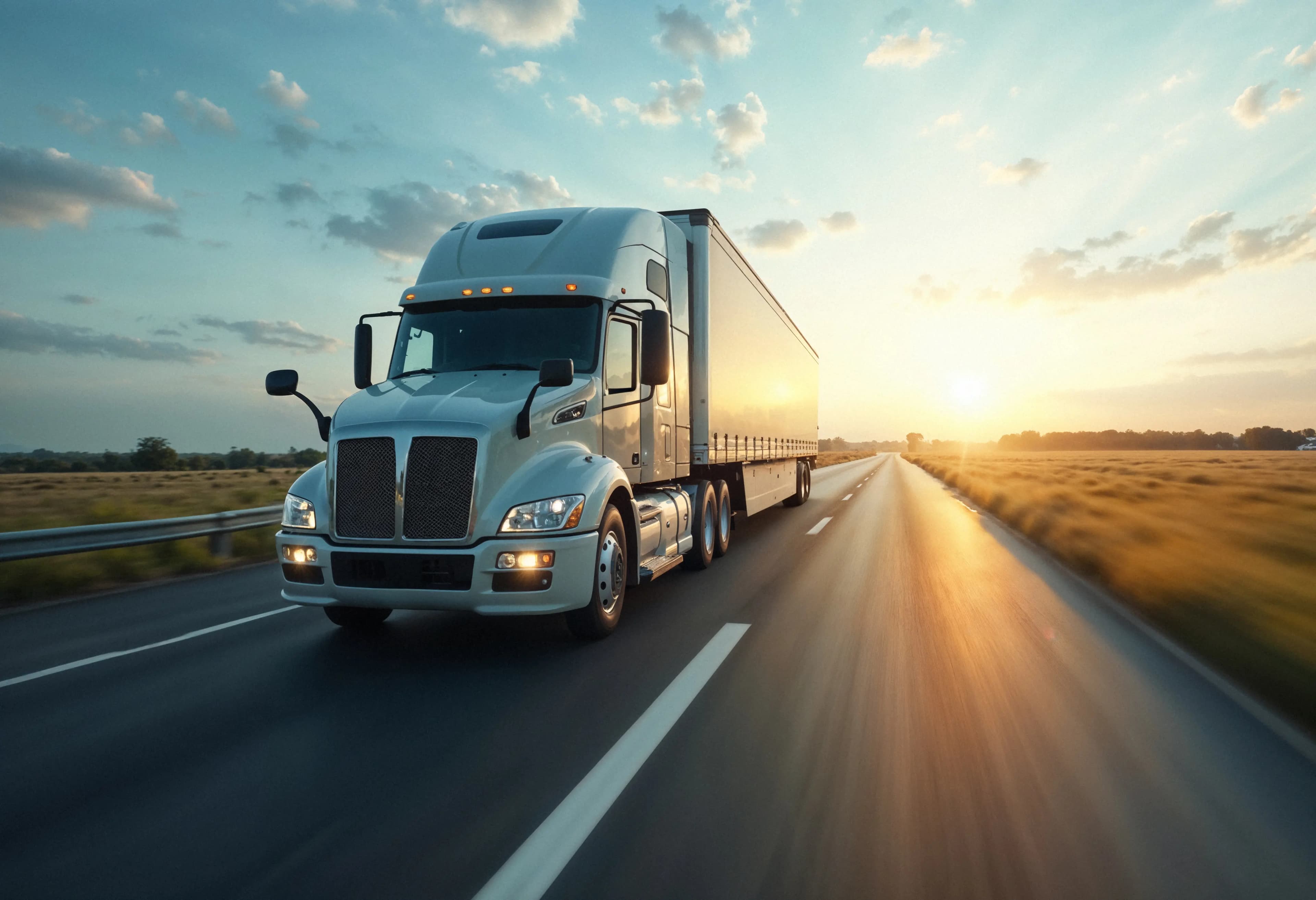 Truck on the highway at sunset